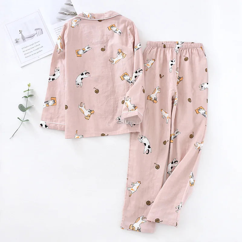 Saviig Cotton Gauze Pajama Set for Couples, All Seasons Comfort