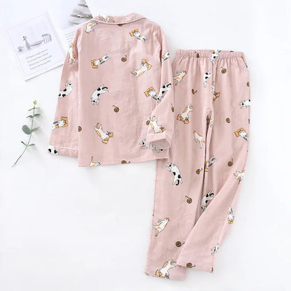 Saviig Cotton Gauze Pajama Set for Couples, All Seasons Comfort