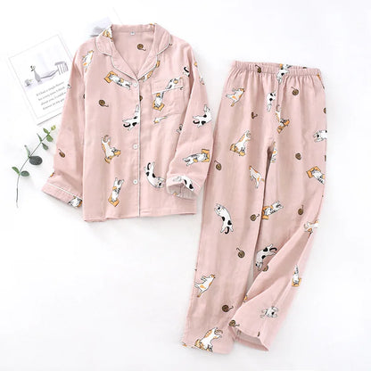 Saviig Cotton Gauze Pajama Set for Couples, All Seasons Comfort