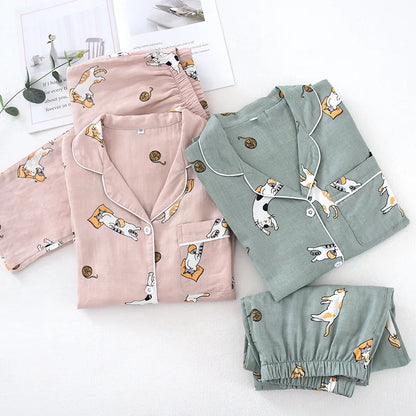 Saviig Cotton Gauze Pajama Set for Couples, All Seasons Comfort
