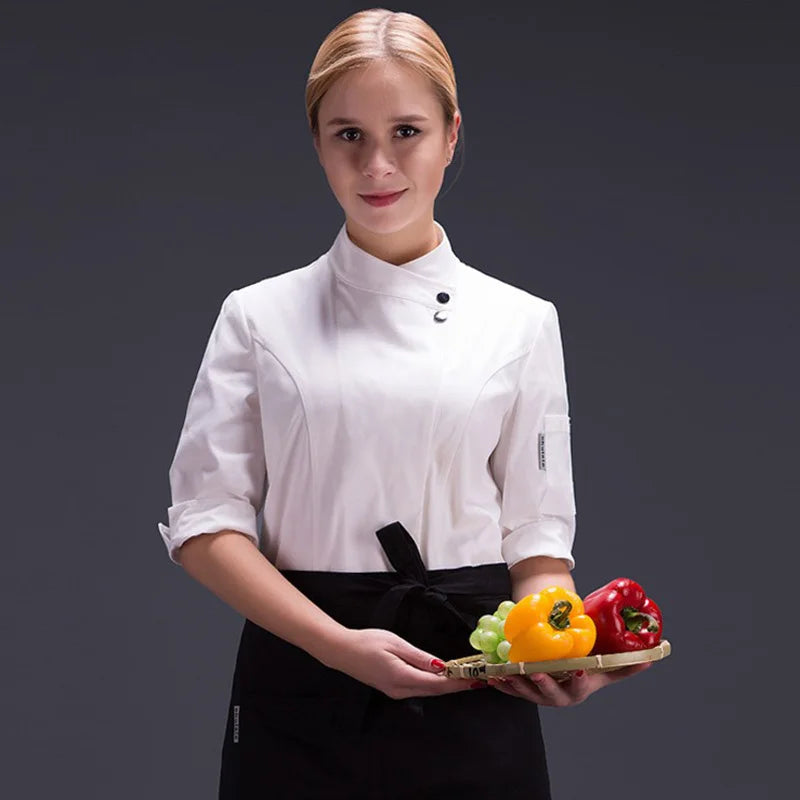 Saviig Women's White Kitchen Jacket - Hotel Restaurant Chef Workwear