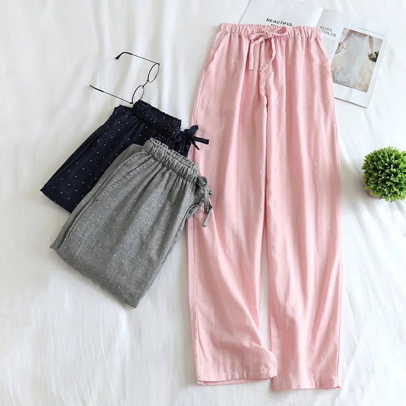 Saviig Cotton Double Gauze Couple Pajama Trousers