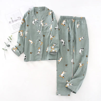 Saviig Cotton Gauze Pajama Set for Couples, All Seasons Comfort