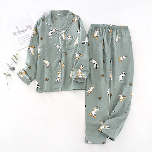 Saviig Cotton Gauze Pajama Set for Couples, All Seasons Comfort