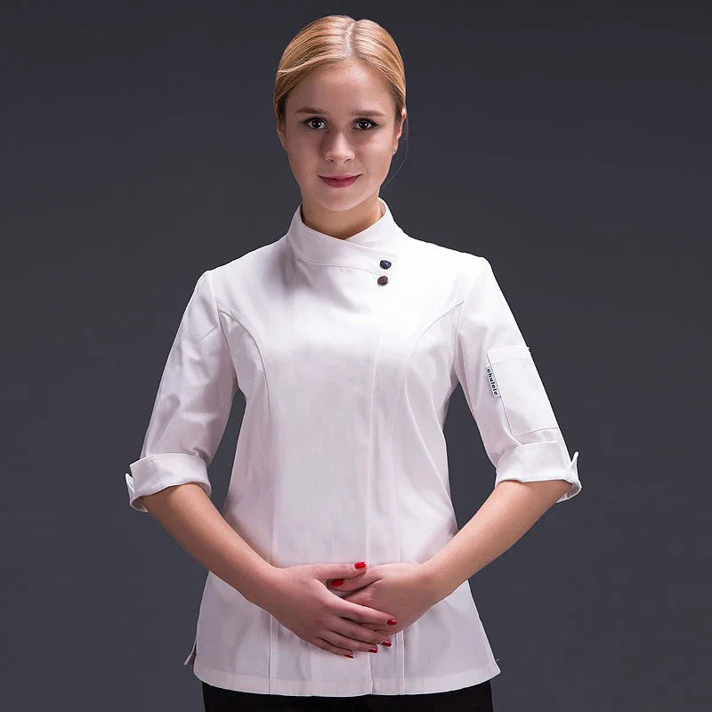 Saviig Women's White Kitchen Jacket - Hotel Restaurant Chef Workwear
