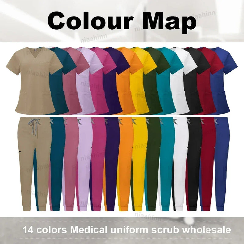 Saviig Men's V-Neck Short Sleeve Scrub Uniform Set for Healthcare Work