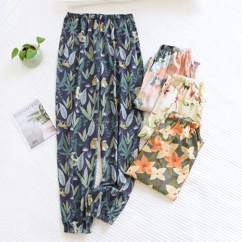 Saviig Floral Viscose Pajama Pants: Comfortable Loose Fit Home Trousers