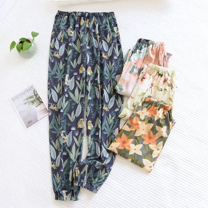 Saviig Floral Viscose Pajama Pants: Comfortable Loose Fit Home Trousers