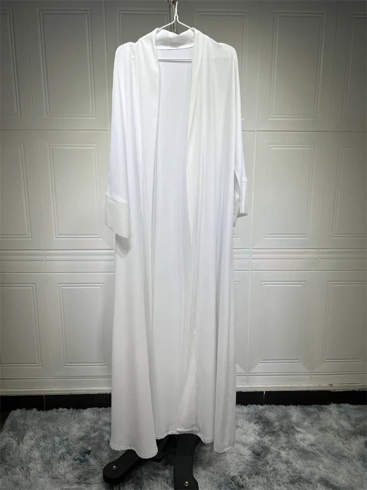 Saviig Ramadan White Muslim Kimono Abaya for Women, Long Robe Kaftans