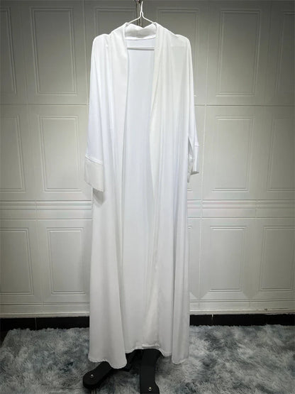 Saviig Ramadan White Muslim Kimono Abaya for Women, Long Robe Kaftans