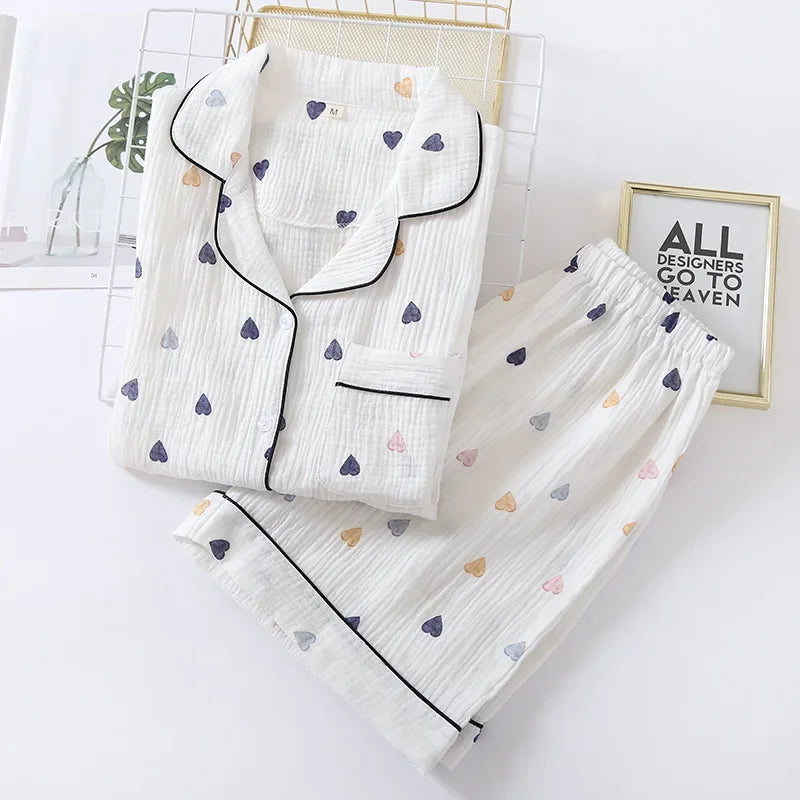 Saviig Cotton Gauze Short Sleeve Pajama Set