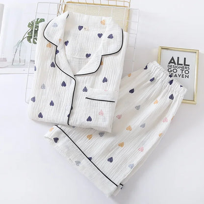 Saviig Cotton Gauze Short Sleeve Pajama Set