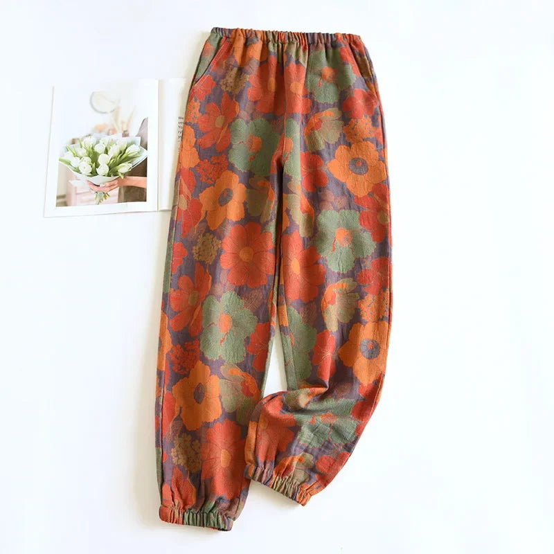 Saviig Cotton Crepe Leaf Print Pajama Pants
