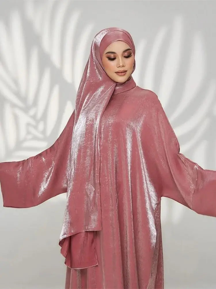 Saviig Ramadan Eid Satin Abaya Dubai Kimar Muslim Kaftan Dress