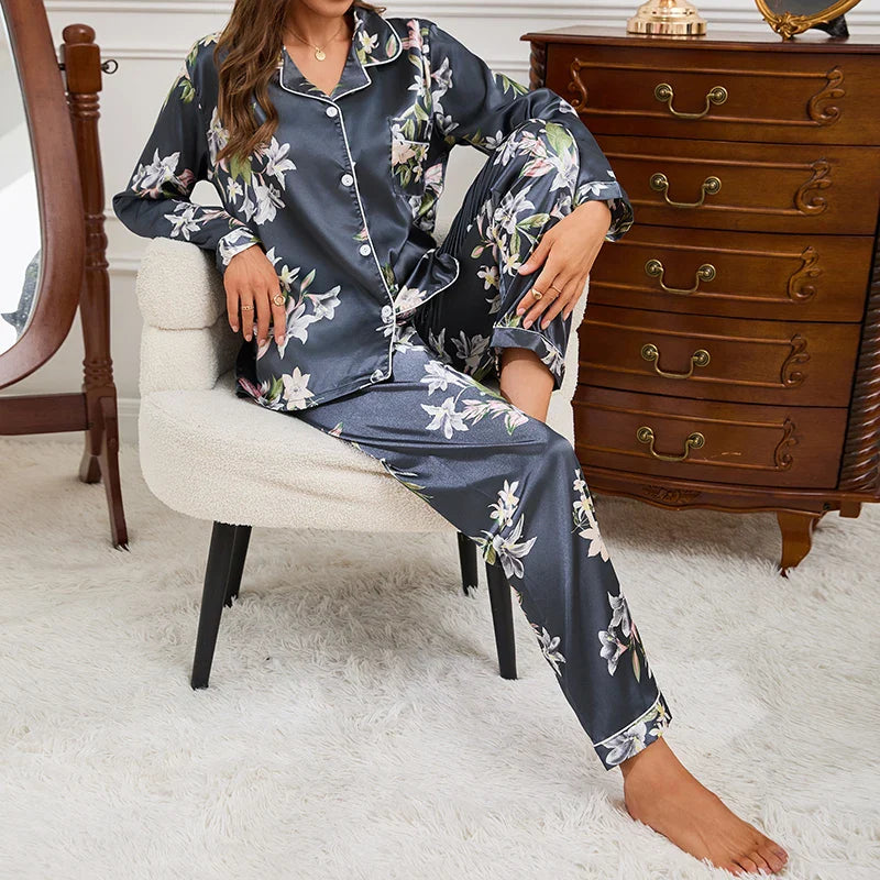 Saviig Floral Satin 2-Piece Pajama Set