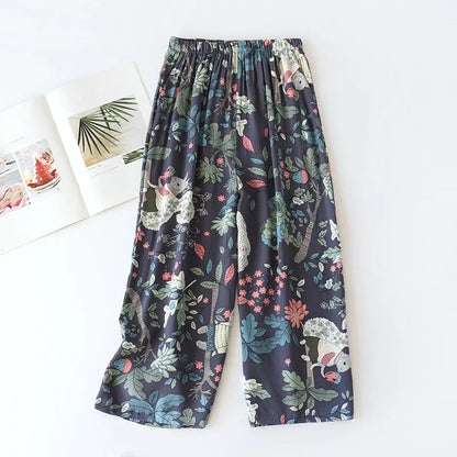 Saviig Summer Viscose Wide Leg Pajama Cropped Pants Plus Size
