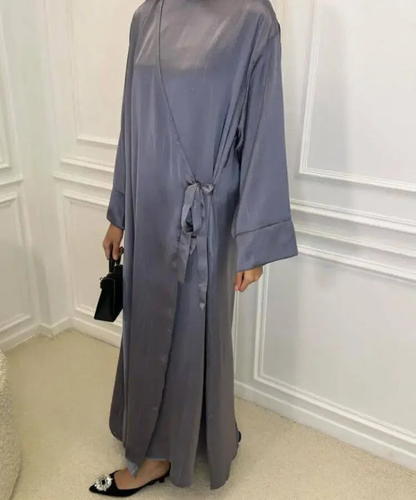 Saviig Satin Side Wrap Abaya Ramadan Robe for Muslim Women