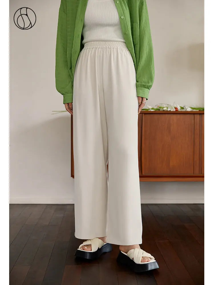 Saviig Coolness Pants: Women's Summer Straight Solid Color Elastic Waist Casual All-match.