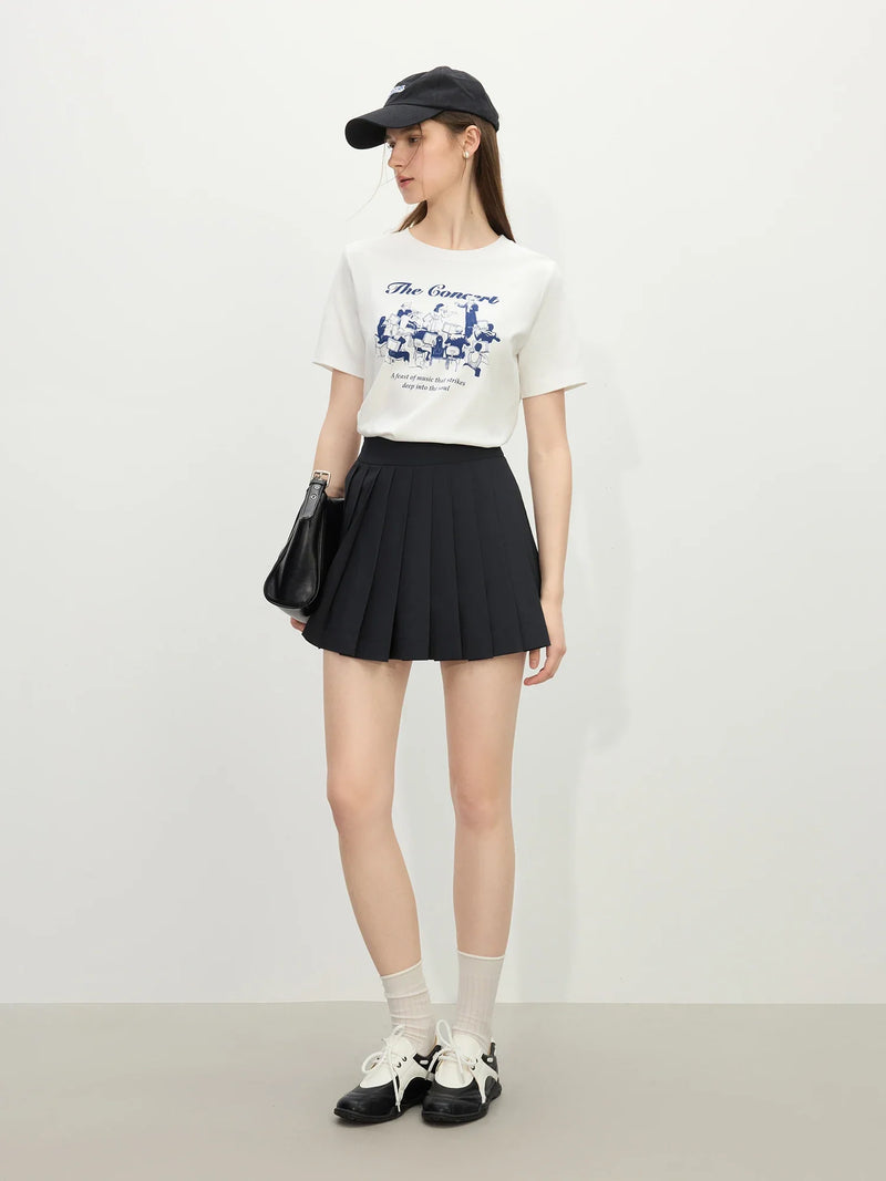 Saviig Cotton Short-Sleeve T-Shirt Women's Summer 2025 Chic Round Neck Top