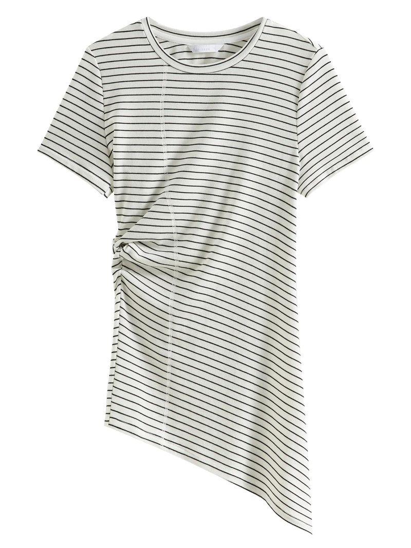 Saviig Women's Wool Blend Striped T-Shirt with Irregular Hem