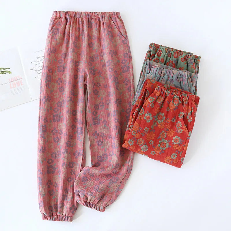 Saviig Cotton Jacquard Flower Print Sleep Pants