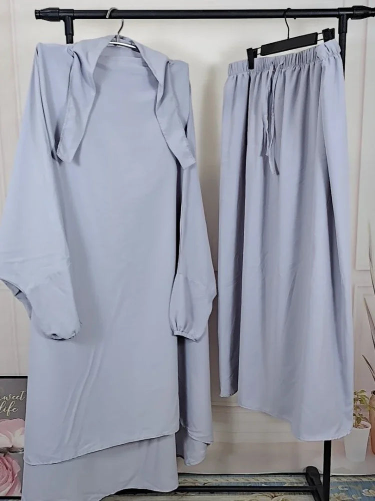 Saviig Ramadan Khimar Set: Long Abaya & Skirt for Muslim Women