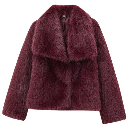 Saviig Plush Burgundy Bomber Jacket for Women - Winter Warmth and Style