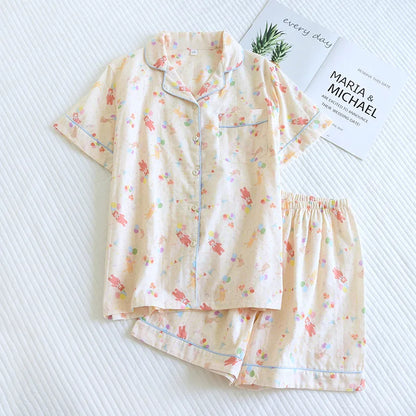 Saviig Cotton Cartoon Pajama Set - Short Sleeves & Shorts