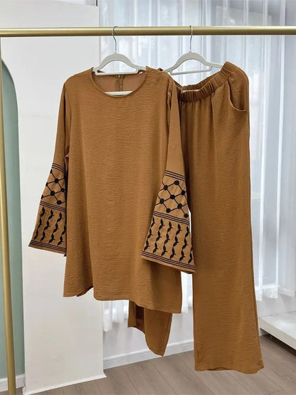 Saviig Eid Abaya Set Tops Pants Modest Muslim Sets for Women