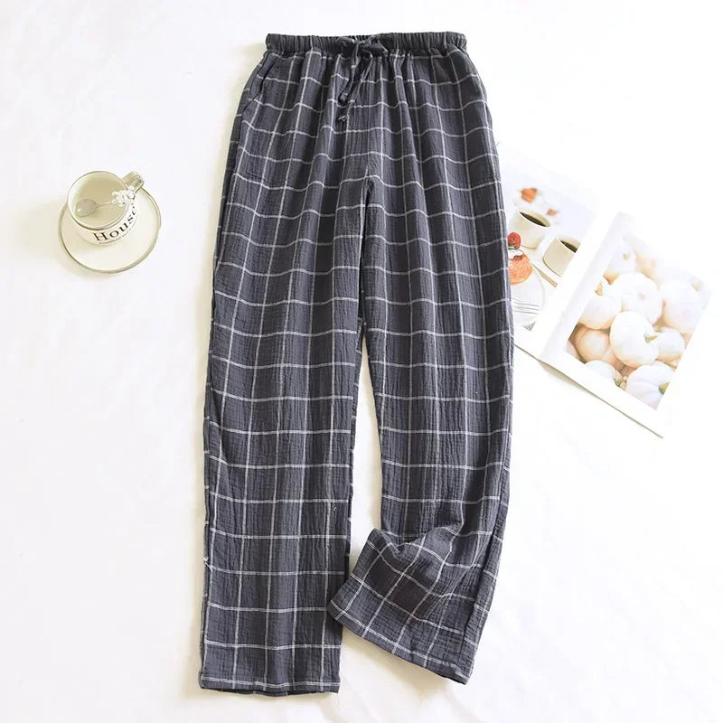 Saviig Men's Checkered Crepe Sleeper Pants - 100% Cotton Casual Bottoms