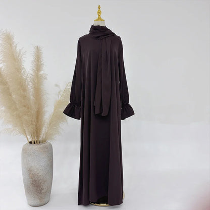 Saviig One Piece Zipper Front Jilbab with Integrated Hijab, Modest Abaya for Women