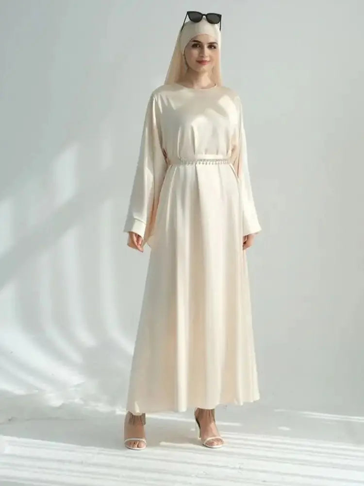Saviig Ramadan Eid Satin Abaya Set for Women - Luxury Dubai Chain Hijab Dress