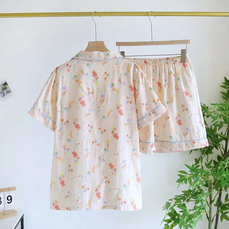 Saviig Cotton Cartoon Pajama Set - Short Sleeves & Shorts