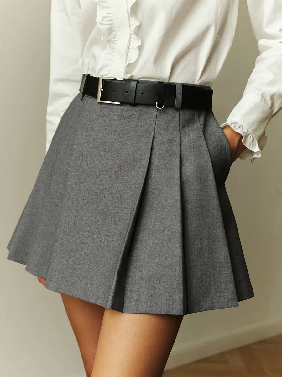 Saviig Solid Color Pleated Mini Skirt for Fashionable Spicy Girls