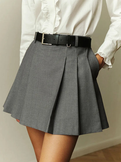 Saviig Solid Color Pleated Mini Skirt for Fashionable Spicy Girls