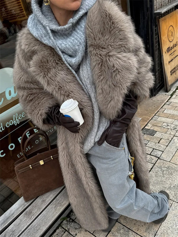 Saviig Winter Fashion Overcoat Fur Feather High Waist Patchwork Tassel Coat