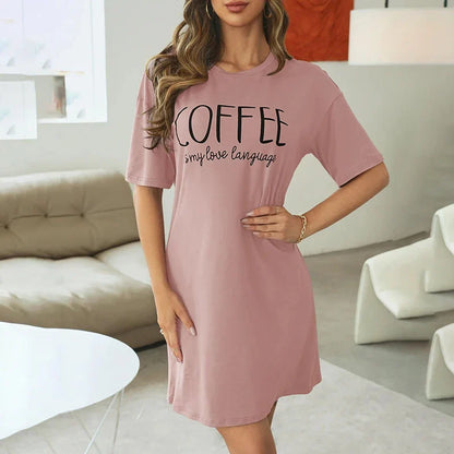 Saviig Nightdress: Women's Soft Short Sleeve Letter Printing Nightwear & Loose Pajamas
