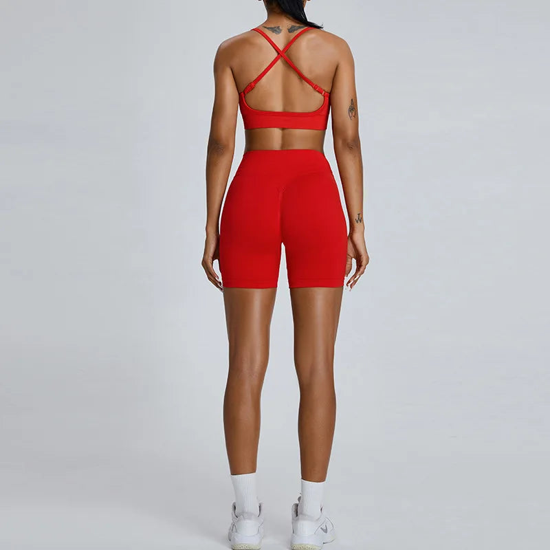 Saviig Seamless Ribbed Yoga Set: Crop Tank & High Waist Shorts Fitness Outfit