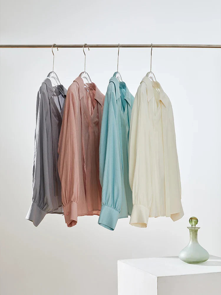 Saviig Lace-Up V-Neck Shirt: French Style Detachable Ribbon, Autumn 2023 Chic Top