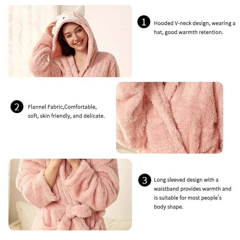 Saviig Flannel Bathrobe: Cozy Long Sleeve Nightwear for Autumn/Winter