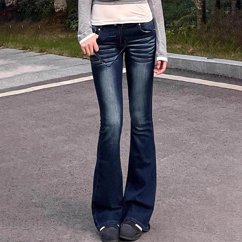 Saviig Vintage Deep Blue Low Rise Bell-Bottom Jeans