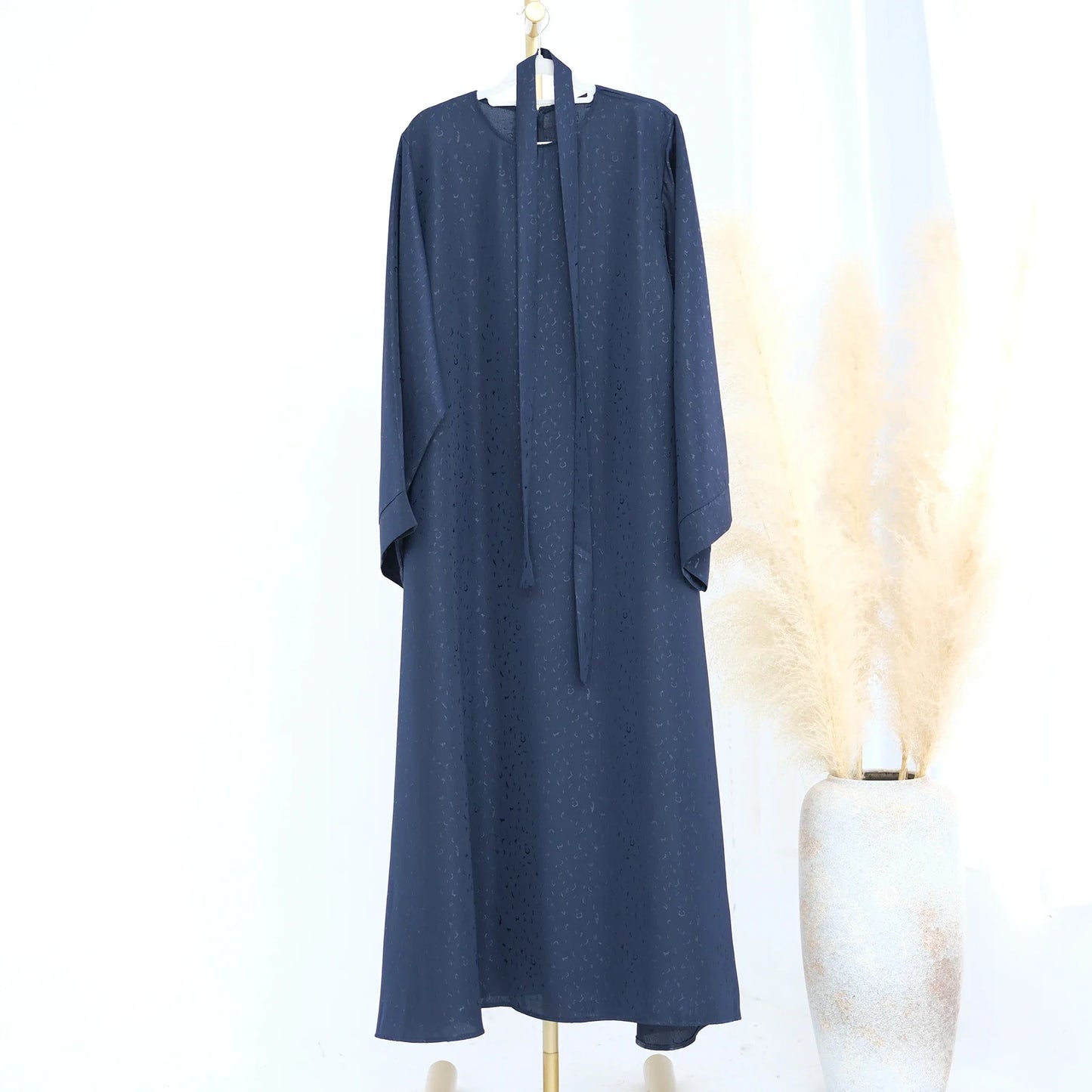 Saviig 3D Jacquard Muslim Abaya Dress for Women, O Neck Wide Sleeves