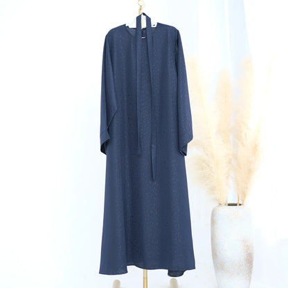 Saviig 3D Jacquard Muslim Abaya Dress for Women, O Neck Wide Sleeves