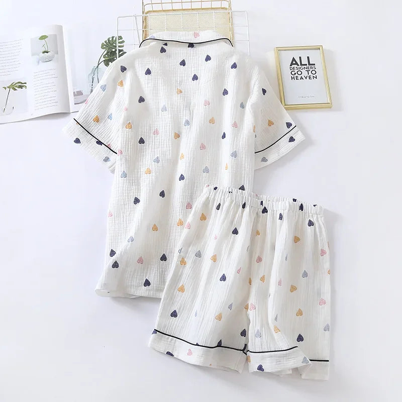 Saviig Cotton Gauze Short Sleeve Pajama Set