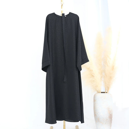 Saviig 3D Jacquard Muslim Abaya Dress for Women, O Neck Wide Sleeves
