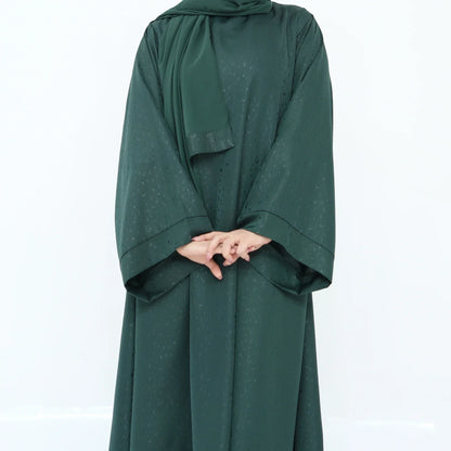 Saviig 3D Jacquard Muslim Abaya Dress for Women, O Neck Wide Sleeves