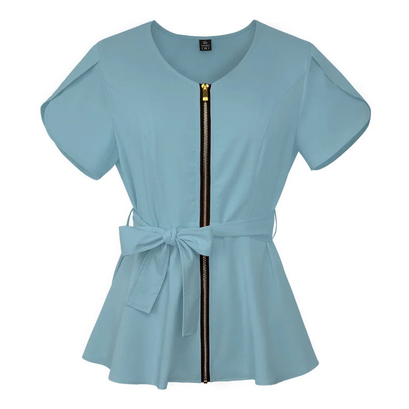 Saviig Korean Style Medical Uniform Women's Slim Scrub Top Beauty Salon Work Blouse