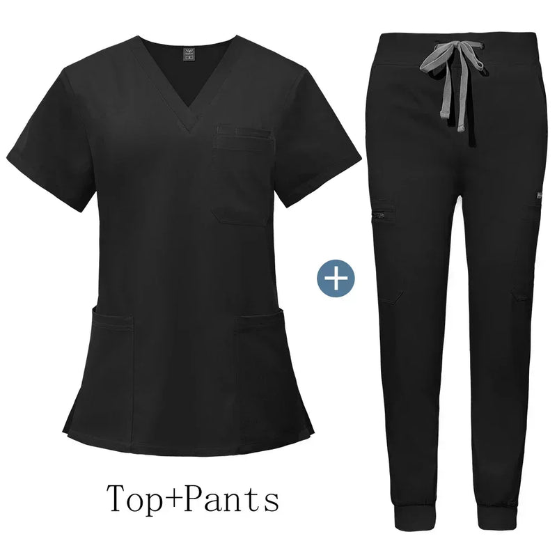 Saviig Men's V-Neck Short Sleeve Scrub Uniform Set for Healthcare Work
