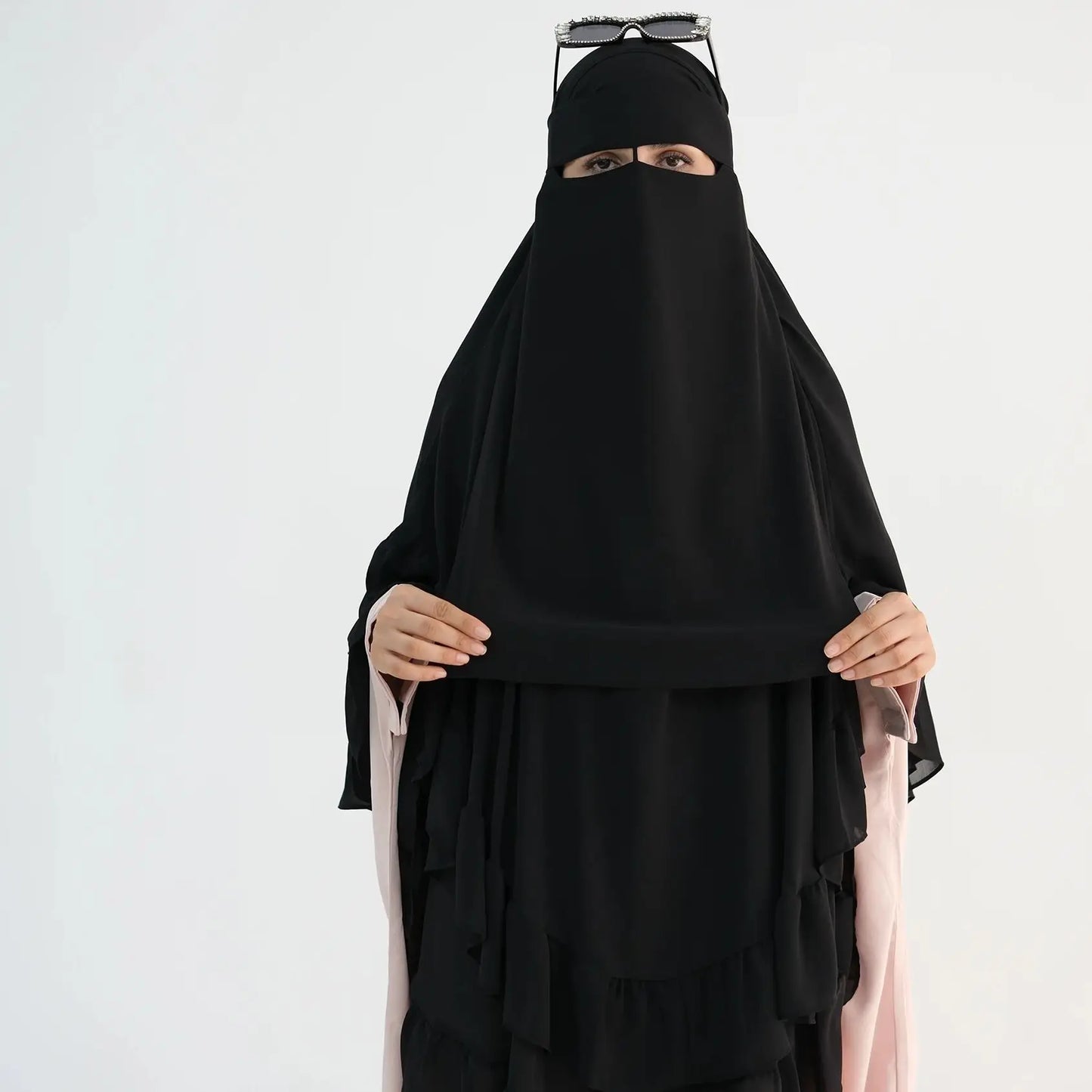 Saviig Chiffon Niqab with Nose String, Face Cover for Muslim Women