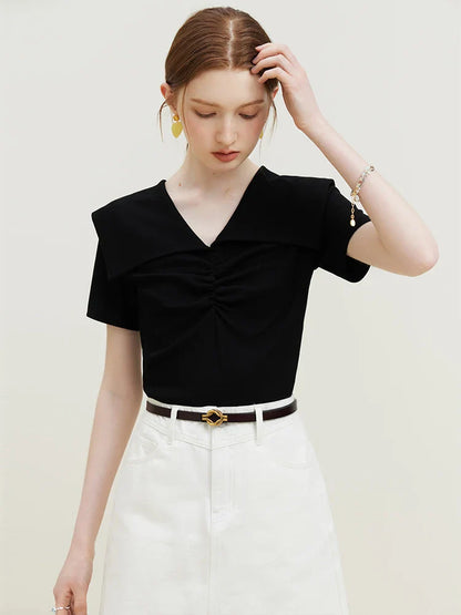 Saviig Knitted Doll Collar Short-sleeve Tee: Chic Summer Style